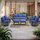 Outdoor Wicker Patio Furniture Set - 8 Piece Patio Conversation Set with 4 Wicker Swivel Rocker Chairs,2 Rattan Ottoman 1 Side Table and 1 Couch,Thick Cushions,Deep Seating(Mixed Grey/Blue) by CozyNest Decor