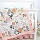 4-Piece Crib Bedding Set for Girls, Pink Baby Girl Bedding Set with Crib Skirt, Baby Quilt, Crib Sheet and Diaper Stacker, Daisy Flower by TinyTreasures Baby Boutique
