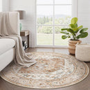Lahome Boho Round Rugs - 4Ft Washable Non-Slip Small Round Area Rug Throw Lightweight Round Nursery Carpet Kids，Oriental Distressed Print Kitchen Mat for Bedroom Entryway Bathroom Living Room by TinyTreasures Baby Boutique