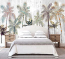 Hand Painted Coconut Tree Wallpaper Bedroom Tropical Plants Leaves Landscape Wall Mural Living Room (Not Peel and Stick) by CozyNest Decor
