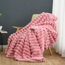 Cozy Bliss Faux Fur Throw Blanket for Couch, Cozy Warm Plush Striped Blanket for Sofa Bedroom Living Room,50 * 60 Inches Hot Pink by CozyNest Decor
