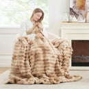 Cozy Bliss Faux Fur Throw Blanket for Couch, Cozy Warm Plush Striped Blanket for Sofa Bedroom Living Room, 60 * 80 Inches Tie-dye Kahki by CozyNest Decor