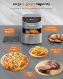 Nuwave Brio Plus Air Fryer 8 Qt, New & Improved, PFAS-FREE, 7 Digital One-Touch Cook Functions that AIR FRY, BAKE, ROAST, DEHYDRATE, TOAST, REHEAT, PREHEAT, 150 Presets, 50°F~400°F (Cool Gray) by CozyNest Decor