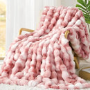 Luxury 1000GSM Faux Rabbit Fur Throw Blanket for Woman, Super Heavy Warm Cozy Blankets for Her for Couch Bed Sofa, Bubble Plush Fuzzy Elegant Soft Reversible Mink Blanket for Living Room Bedroom, Pink by CozyNest Decor