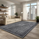 9x12 Area Rug Living Room Rugs, Stain Resistant Washable Rug, Vintage Large Non-Slip Backing, Low Pile Lightweight Print Rug for Bedroom Dinning Room Home Office (Grey) by TinyTreasures Baby Boutique