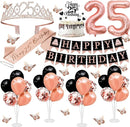 25th Birthday Decorations for Women - 56pcs Rose Gold Happy 25th Banner, Rhinestone Crown & Sash, Cake Topper, 40 Balloons, 3D Butterflies & 4 Balloon Stands (25) by TinyTreasures Baby Boutique