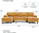 LINSY HOME Sectional Couch, 111'' W Corduroy U Shaped Sofa with Sleepable Armrests, 4 Seat Couch with Double Chaises, Deep Seat Sofa for Living Room, Yellow by CozyNest Decor