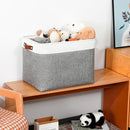 DULLEMELO Large Storage Baskets, Fabric Storage Basket with Leather Handles for Shelves Closet Nursery Toy Storage, Collapsible Fabric Baskets for Toy Book Magazine Towel Organizers(White&Gray) by TinyTreasures Baby Boutique
