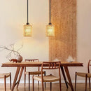 Pendant Light Boho Hanging Lamp - Rattan & Linen 2-in-1 Shade, Adjustable Hanging Lights Fixture for Kitchen Island, Dining Room, Farmhouse, Bedroom (3 Pack) by CozyNest Decor