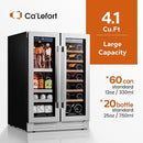 Ca'Lefort 24 Inch Wine and Beverage Refrigerator, 60 Can and 20 Bottle Wine Fridge 36-72°F, 3 LED Dual Zone Wine Cooler with Glass Door, Built-in Compressor Refrigerator for Home/Kitchen (4.10 cu.ft) by CozyNest Decor