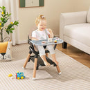 BABY JOY Baby High Chair, 6 in 1 Convertible Wooden High Chair for Babies & Toddlers with Adjustable Legs, Double Removable Tray, Safety Harness & Waterproof PU Cushion (Coffee) by TinyTreasures Baby Boutique