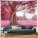 FENDROM Autumn Pink Flower Tapestry Window View Wall Hanging, Nature Forest Floral Trees Garden Scenic Tapestries for Living Room Home Office Dorm by CozyNest Decor