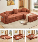 107" Oversized Convertible Sleeper Sofa Bed, Corduroy L Shape Sectional Couch, Folding Sofa Bed with Side Pocket, Modern Cloud Floor Mattress Couch, Modular Sofa for Living Room, Orange by CozyNest Decor