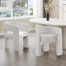 White Boucle Dining Chairs Set of 2, Modern Barrel Dining Room Chairs Upholstered Faux Fur Accent Chair with Arms and Round Back for Living Room Kitchen Armchair No Assembly Needed by CozyNest Decor
