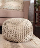 REDEARTH Round Pouf Ottoman - Cable Knitted Boho Poof - Home Décor Cord Pouffe Handmade Circular Footrest for Living Room - Bedroom - Kids Bedroom - 100% Cotton Pouf (19.5"x19.5"x14") - Natural by CozyNest Decor