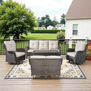 5 Piece Outdoor Patio Furniture Set - Outdoor Conversation Couch and Loveseat Glider Chair Furniture Set with Rattan Coffee Table for Deck Balcony Poolside Brown Wicker/Beige Cushions by GreenHaven Gardens
