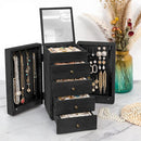 Meangood Jewelry Box Wood for Women, 5-Layer Large Organizer Box with Mirror & 4 Drawers for Rings, Earrings, Necklaces, Black by TinyTreasures Baby Boutique