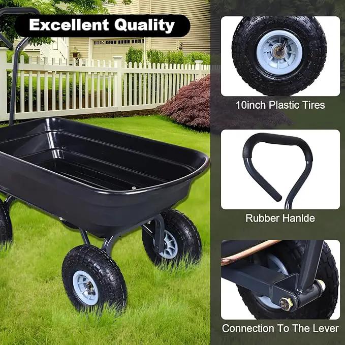 AAIN 600 Lbs Poly Garden Dump Cart,Camping Beach Wagon with 180° Rotating Handle and 10"Pneumatic Tires,Practical Heavy Duty Yard carts and Wagons,Quick Release Utility Wheel Barrow Trolley,Green A078, photo 3 of 7