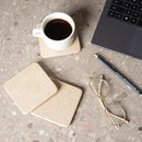 BCS Marble Coasters Set of 5 with Holder, Square Stone Drink Coasters for Coffee, Wine and Cocktails, Non-Slip Durable Cup Mats, Elegant Home, Bar & Kitchen Table Decor (Crema Beige) by CozyNest Decor