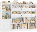 Toy Storage Organizer, 55” Wide Toy Organizers and Storage with 8 Storage Cubbies & 6 Toy Bins, Large Toy Box with Bookshelf, Playroom Storage for Playroom, White by CozyNest Decor