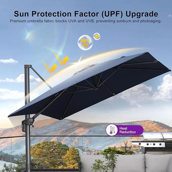 PURPLE LEAF 9' X 11.5' Rectangle Patio Umbrella Outdoor Large Aluminum Cantilever Umbrella with 3-Year Fade Resistance Recycled Fabric and 360-degree Rotation for Deck Pool Garden, Ocean Slate, photo 3 of 9