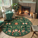 Moynesa Machine Washable Round Rug, 6ft Circle Area Rug for Living Room Non Slip, Ultra Thin, Soft, Indoor Boho Bird Dark Green 6'x6' Carpet for Bedroom Office Under Table Kid Playroom by TinyTreasures Baby Boutique