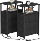TUTOTAK Narrow Night Stand with Charging Station, Slim End Table with Plugins, Tall Side Table with 3 Fabric Drawer, Small Bedside Table with Storage, Set of 2, Living Room, Bedroom, Black TB01BK073 by CozyNest Decor