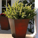 Worth Garden Large Metal Glazed Floor Planter Set of 2-14" Dia x 18" H - Luxurious Glossy Finish Red Tall Square Tapered Steel Plant Pots, Decor Flower Pot Indoor & Outdoor, Drainage Hole by GreenHaven Gardens
