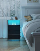 TUTOTAK Narrow LED Night Stand with Charging Station, Slim End Table with Plugins, Tall Side Table with 3 Fabric Drawer, Small Bedside Table with Storage, Set of 2, for Living Room, Black TB01BK073L by CozyNest Decor