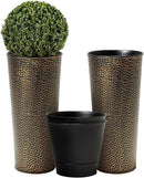 Worth Garden 2-Pack 25" H. Metal Planter with 2X Inside Pots - Hand-Hammered Texture Tall Cone Plant Pots - Large Handcrafted Black Flower Pot for Indoor Outdoor, Deck, Patio, Front Porch (Bronze) by CozyNest Decor