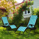 Nazhura Set of 2 Relaxing Recliners Patio Chairs Adjustable Steel Mesh Zero Gravity Lounge Chair Beach Chairs with Pillow and Cup Holder (Light Blue Stripe) by CozyNest Decor