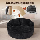 ovios 58" Oversized Round Chair Lounge Chaise Indoor, No Assembly Required, Cloud Large Circle Chair with Plush Fuax Fur, Fluffy Modern Sleeper Sofa Bed for Reading Yoga, Black (Plush Corduroy Fabric) by CozyNest Decor