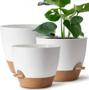 Giraffe Creation Plant Pots Set of 3 (12/10/9 inch), Self-Watering Indoor & Outdoor Flower Planters with Drainage Hole and Reservoir, White by CozyNest Decor