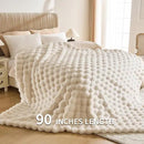 Cozy Faux Fur Throw Blanket for Bed-Warm Fuzzy Throw Blanket, Soft Plush Thick Bubble Blankets for Bedroom and Living Room, Furry Luxury Blanket, 90 x 90, Cream by CozyNest Decor