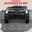 Qaba 12V Kids Ride on Truck, Chevrolet Silverado EV RST Licensed Electric Car with Parent Remote Control, Back Storage, Spring Suspension, Soft Start, Auxiliary Wheels, LED Lights, Music, MP3, Black by TinyTreasures Baby Boutique