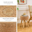 Handwoven Outdoor Ottoman, Water Hyacinth Pouf Round Patio Footstool with Wood Legs, 17-Inch Multipurpose Vanity Stool, Dining Chair, Patio Footrest for Balcony and Garden, Natural by CozyNest Decor