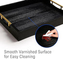 LotFancy Wood Serving Tray, 17x13”, Large Ottoman Tray with Metal Handles, Decorative Wooden Tray for Living Room, Ottoman, Coffee Table, 2 Skidproof Coasters Included, Black by CozyNest Decor
