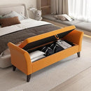 Furniliving 51 Inch Storage Bench for Living Room, Upholstered Bench Ottoman with Velvet Fabric, Modern Entryway Bench with Woodern Legs for Bedroom, Living Room, Shoe Storage & Seating, Orange by CozyNest Decor