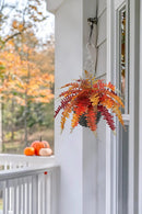 Hollyone Fall Hanging Baskets Small Artificial Fern Orange 21 Leaves Fall Hanging Decor Plant Boston Ferns Silk Plants with Black Rattan Baskets Outdoors Indoor Fake Fern Autumn Decorations for Home by GreenHaven Gardens