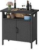 DWVO Patio Storage Cabinet, Outdoor Buffet Cabinet with Two Doors and Shelves, Outdoor Storage Bar Table with PE Rattan for Patio, Backyard, Garden - Black by CozyNest Decor