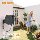 NEOTEC Retractable Garden Hose Reel 5/8 inch x 90ft - Wall Mounted Heavy Duty Hose Reel with 3/4 Inch Brass Fittings & 9-Pattern Nozzle - Auto Rewind System, Any Length Lock, 180° Swivel Bracket by GreenHaven Gardens