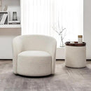 KINWELL 34" Boucle Swivel Barrel Chair with 18" Round Ottoman Set, Fully Assembled Set of Sherpa Accent Chair and Footrest, Modern Comfy Armchair and Footstool for Living Room and Bedroom, Cream by CozyNest Decor