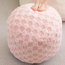 HIGOGOGO Round Stuffed Pouf Ottoman, Plaid Poufs with Foam Chunk Filling, Fluffy and Furry Pouf Foot Stool Storage Ottoman, 26 X 18 Floor Poufs Foot Rest for Living Room, Pink by CozyNest Decor
