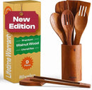 Riveira Walnut Wooden Spoons for Cooking Set of 9 – Natural Walnut Wooden Cooking Utensils, Spatula, Spoon - Premium Quality Utensil Set for Non-Toxic Cooking by CozyNest Decor