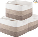 OIAHOMY Rectangle Woven Storage Basket - Nursery Cotton Rope Baskets for Storage, Toy Basket Organizing for Living Room, 17.7"x13.8"x11"- Pack of 3 - Gradient Yellow by TinyTreasures Baby Boutique