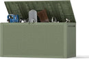 Outdoor Storage Box, 90 Gallon Deck Box, Waterproof Resin Storage Bin for Patio Cushions, Gardening Tools, Lockable, UV Resistant,Olive Green by GreenHaven Gardens