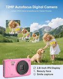 T TAKMLY Digital Camera 5K, Autofocus 16x Zoom 72MP Point and Shoot Cameras Compact Portable with Flash for Kids Boys Girls Teens Students, Anti Shake 2.8'' Screen, 64GB Card Include, Pink by TinyTreasures Baby Boutique
