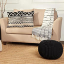 REDEARTH Round Pouf Foot Stool Ottoman - Hand Knitted Bean Bag - Cord Boho Pouffe - Cable Poof Footrest for Living Room - Nursery - Bedroom - Patio - 100% Cotton - Home Decor (19.5"x19.5"x14") - Black by CozyNest Decor