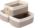 Small Storage Baskets for Organizing | Closet Organizer Bins | Shelf Toy Basket | Woven Rope Baskets | Cube Decorative Box | Shallow Basket | 11.5x7.5x4.7” | 3 Packs White Brown by TinyTreasures Baby Boutique