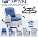 Wicker Patio Furniture Sets - 8 Piece Outdoor Rattan Furniture Conversation Sets with 4 Swivel Rocker Chairs, Rattan Sofa, Wicker Ottomans and Coffee Table, Light Grey/Blue by GreenHaven Gardens